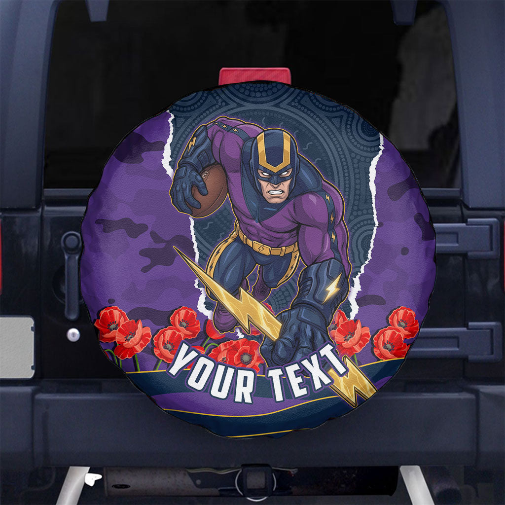 Personalized Melbourne Storm ANZAC Tribute Spare Tire Cover Poppy Field Soldier Silhouette Aboriginal Rugby Mascot