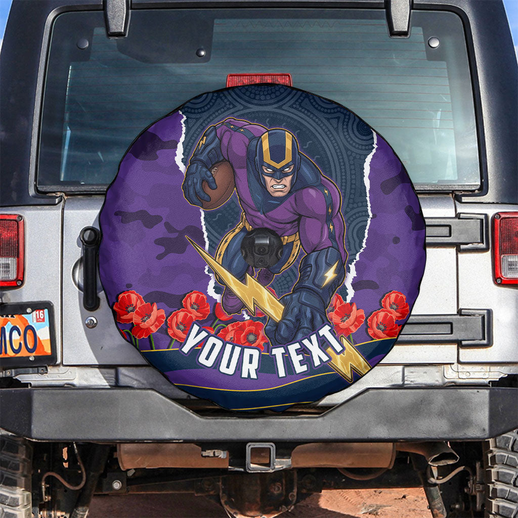 Personalized Melbourne Storm ANZAC Tribute Spare Tire Cover Poppy Field Soldier Silhouette Aboriginal Rugby Mascot