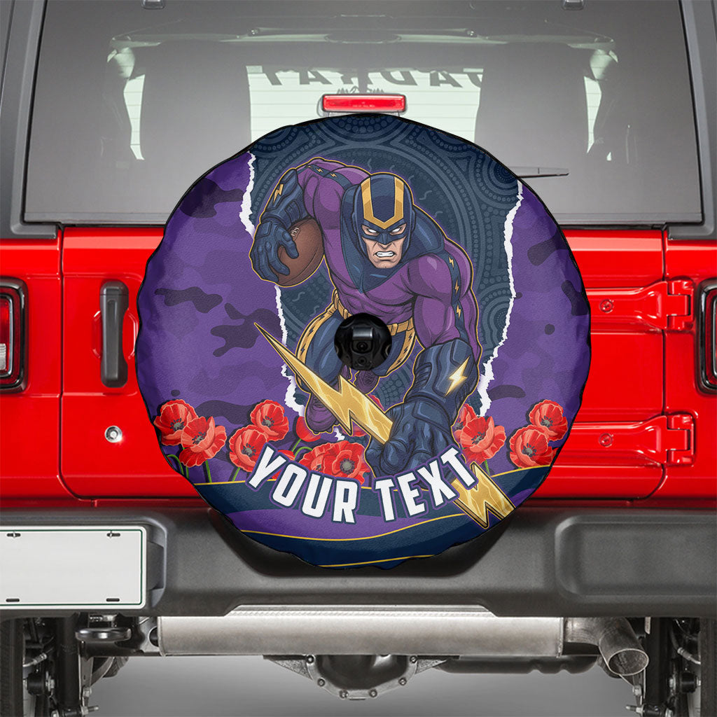 Personalized Melbourne Storm ANZAC Tribute Spare Tire Cover Poppy Field Soldier Silhouette Aboriginal Rugby Mascot