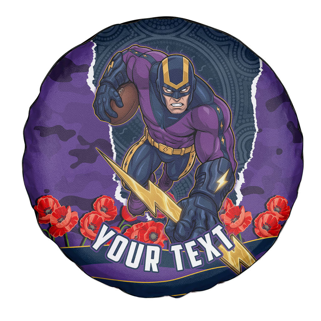 Personalized Melbourne Storm ANZAC Tribute Spare Tire Cover Poppy Field Soldier Silhouette Aboriginal Rugby Mascot
