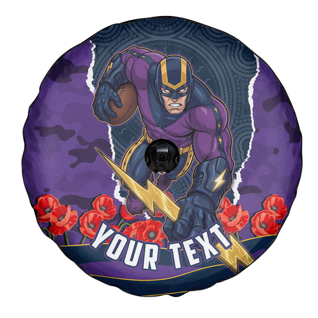 Personalized Melbourne Storm ANZAC Tribute Spare Tire Cover Poppy Field Soldier Silhouette Aboriginal Rugby Mascot