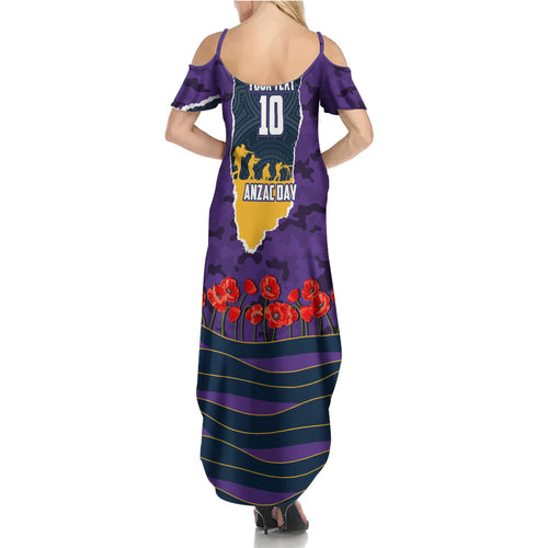 Personalized Melbourne Storm ANZAC Tribute Summer Maxi Dress Poppy Field Soldier Silhouette Aboriginal Rugby Mascot