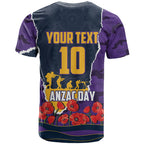 Personalized Melbourne Storm ANZAC Tribute T Shirt Poppy Field Soldier Silhouette Aboriginal Rugby Mascot