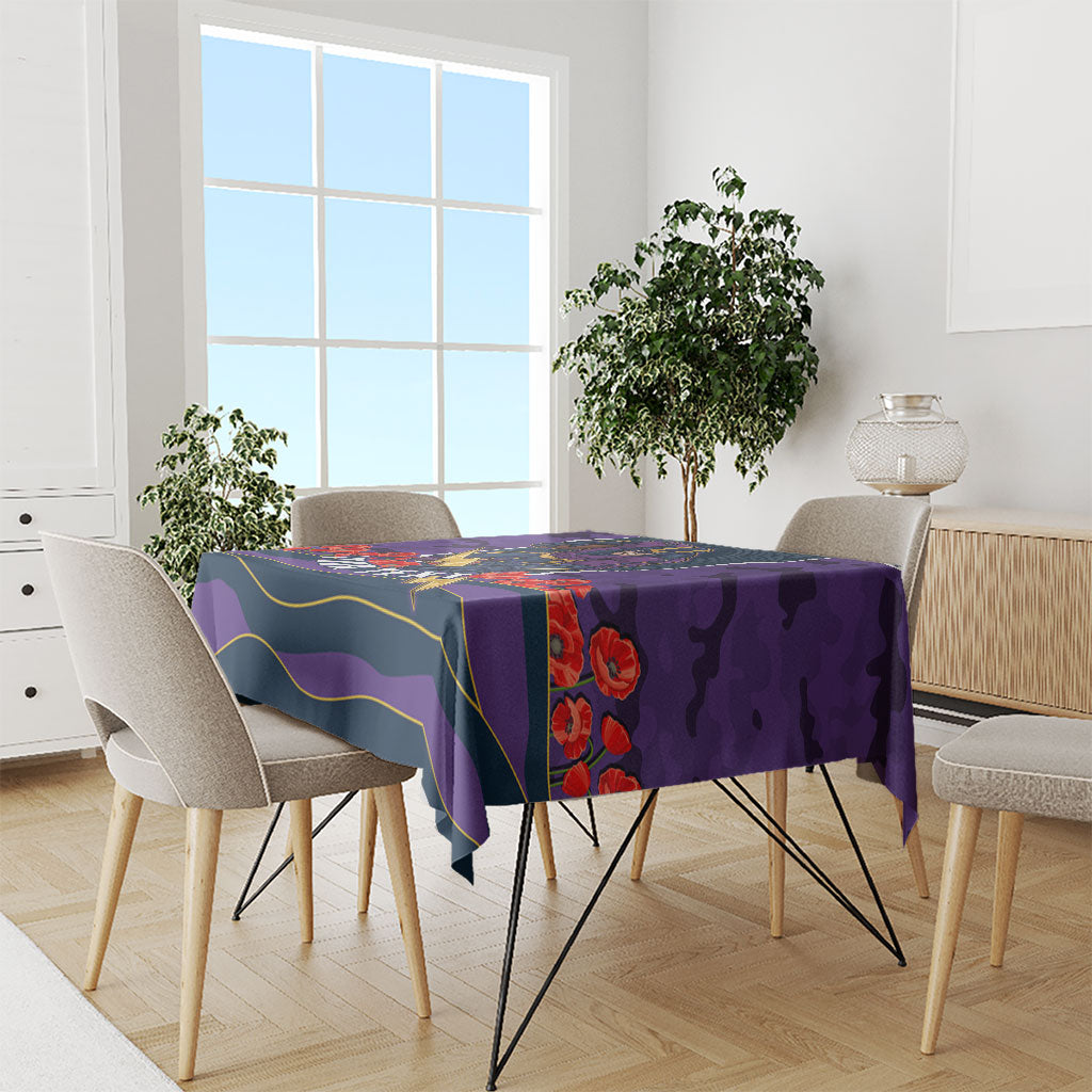 Personalized Melbourne Storm ANZAC Tribute Tablecloth Poppy Field Soldier Silhouette Aboriginal Rugby Mascot