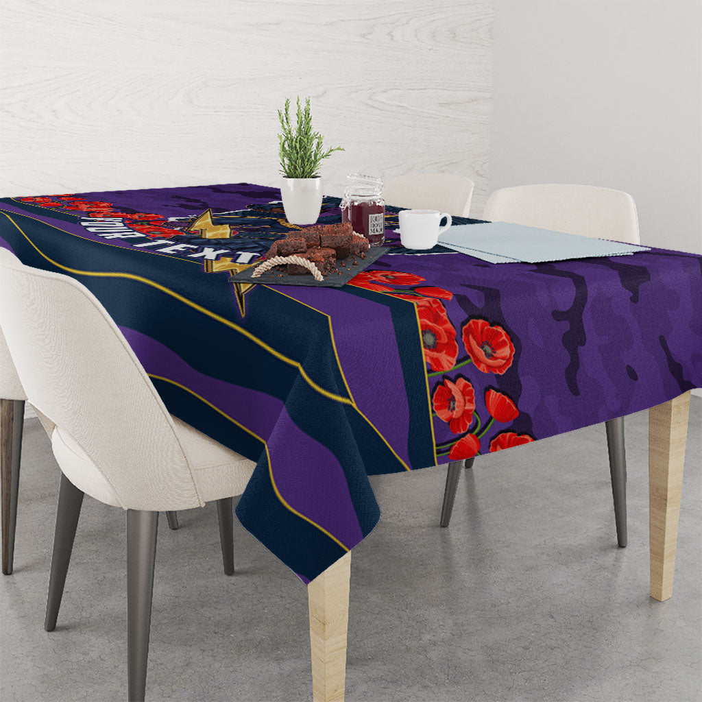 Personalized Melbourne Storm ANZAC Tribute Tablecloth Poppy Field Soldier Silhouette Aboriginal Rugby Mascot