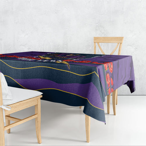 Personalized Melbourne Storm ANZAC Tribute Tablecloth Poppy Field Soldier Silhouette Aboriginal Rugby Mascot