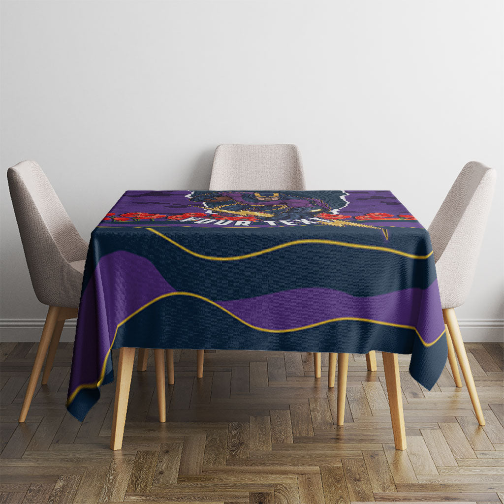 Personalized Melbourne Storm ANZAC Tribute Tablecloth Poppy Field Soldier Silhouette Aboriginal Rugby Mascot