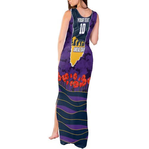 Personalized Melbourne Storm ANZAC Tribute Tank Maxi Dress Poppy Field Soldier Silhouette Aboriginal Rugby Mascot