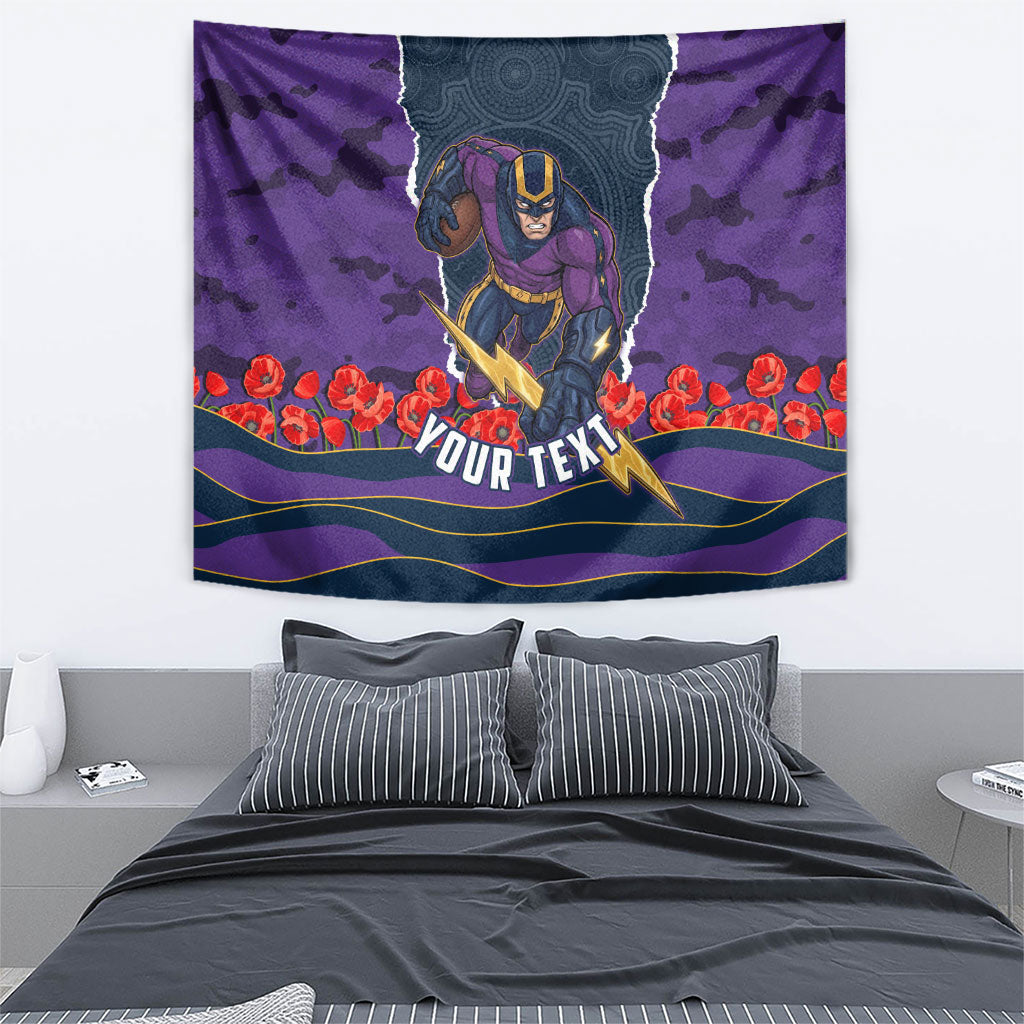 Personalized Melbourne Storm ANZAC Tribute Tapestry Poppy Field Soldier Silhouette Aboriginal Rugby Mascot