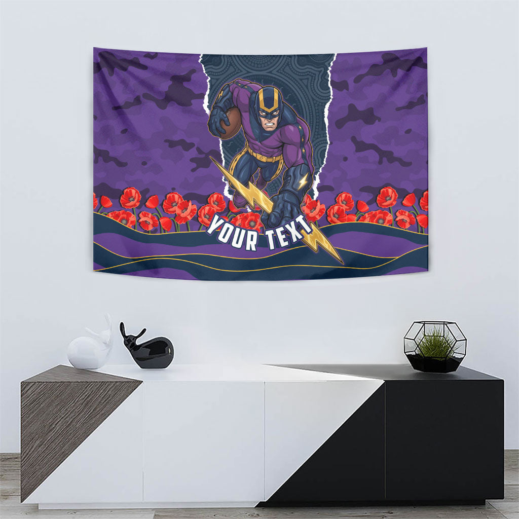Personalized Melbourne Storm ANZAC Tribute Tapestry Poppy Field Soldier Silhouette Aboriginal Rugby Mascot