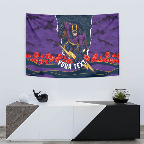 Personalized Melbourne Storm ANZAC Tribute Tapestry Poppy Field Soldier Silhouette Aboriginal Rugby Mascot