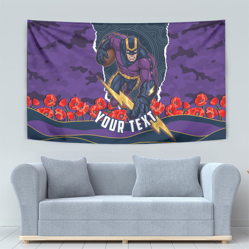 Personalized Melbourne Storm ANZAC Tribute Tapestry Poppy Field Soldier Silhouette Aboriginal Rugby Mascot