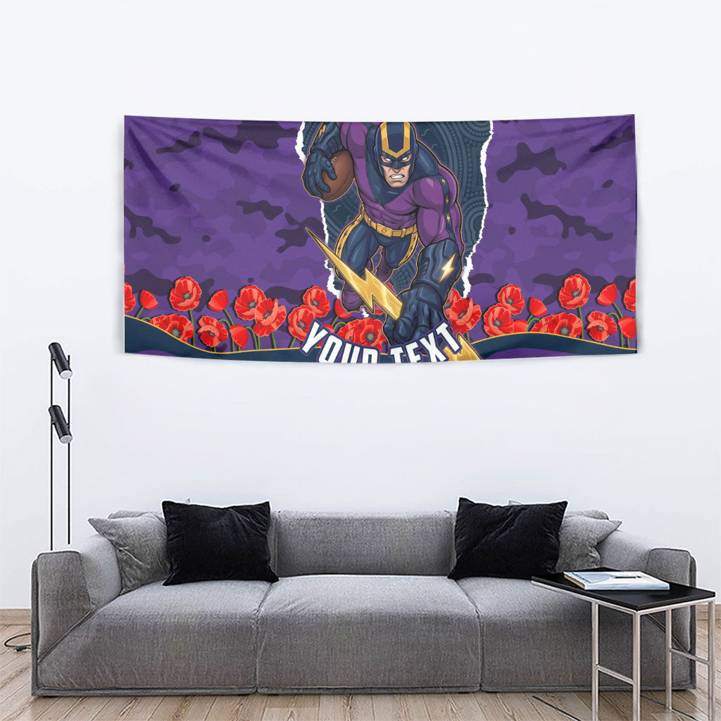 Personalized Melbourne Storm ANZAC Tribute Tapestry Poppy Field Soldier Silhouette Aboriginal Rugby Mascot