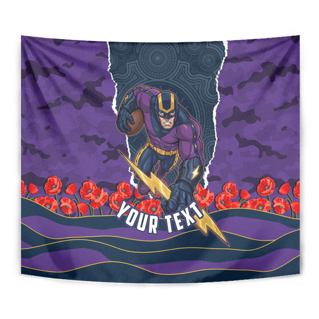 Personalized Melbourne Storm ANZAC Tribute Tapestry Poppy Field Soldier Silhouette Aboriginal Rugby Mascot