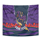 Personalized Melbourne Storm ANZAC Tribute Tapestry Poppy Field Soldier Silhouette Aboriginal Rugby Mascot