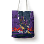Personalized Melbourne Storm ANZAC Tribute Tote Bag Poppy Field Soldier Silhouette Aboriginal Rugby Mascot
