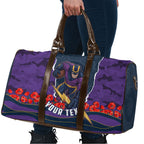Personalized Melbourne Storm ANZAC Tribute Travel Bag Poppy Field Soldier Silhouette Aboriginal Rugby Mascot