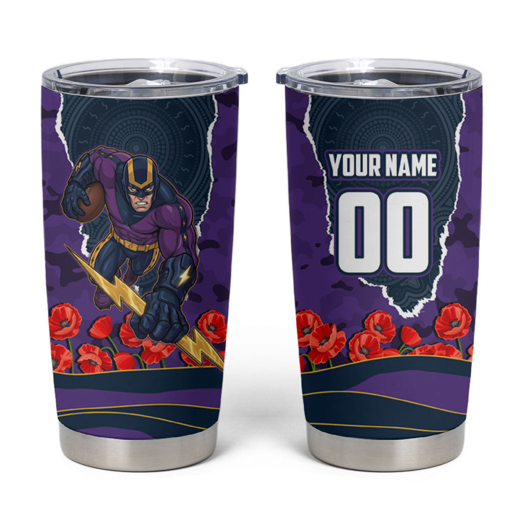 Personalized Melbourne Storm ANZAC Tribute Tumbler Cup Poppy Field Soldier Silhouette Aboriginal Rugby Mascot