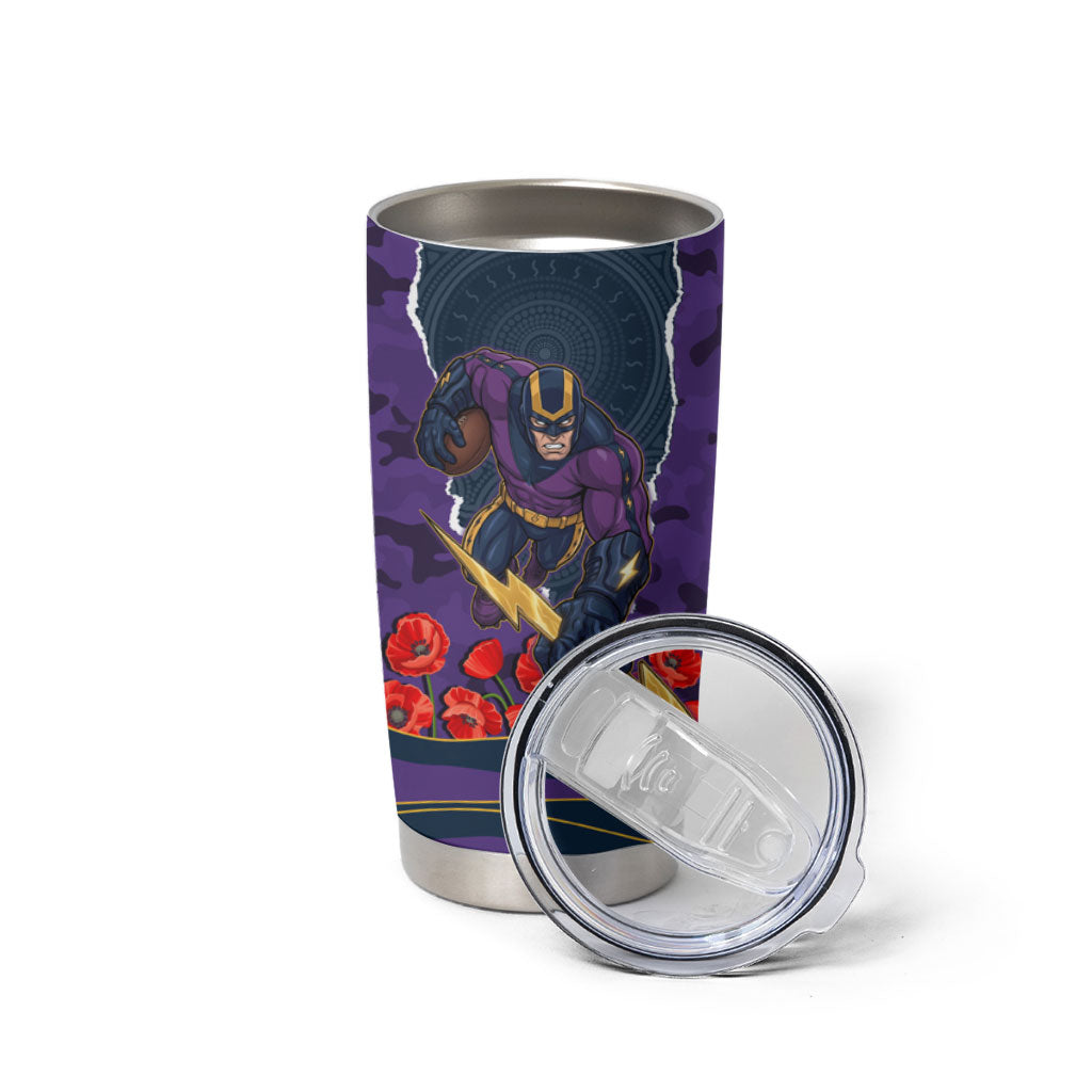 Personalized Melbourne Storm ANZAC Tribute Tumbler Cup Poppy Field Soldier Silhouette Aboriginal Rugby Mascot