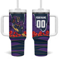 Personalized Melbourne Storm ANZAC Tribute Tumbler With Handle Poppy Field Soldier Silhouette Aboriginal Rugby Mascot