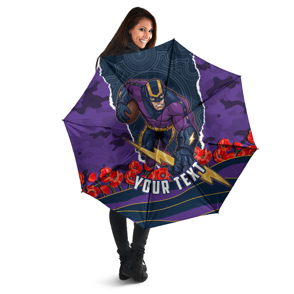 Personalized Melbourne Storm ANZAC Tribute Umbrella Poppy Field Soldier Silhouette Aboriginal Rugby Mascot