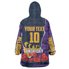 Personalized Melbourne Storm ANZAC Tribute Wearable Blanket Hoodie Poppy Field Soldier Silhouette Aboriginal Rugby Mascot
