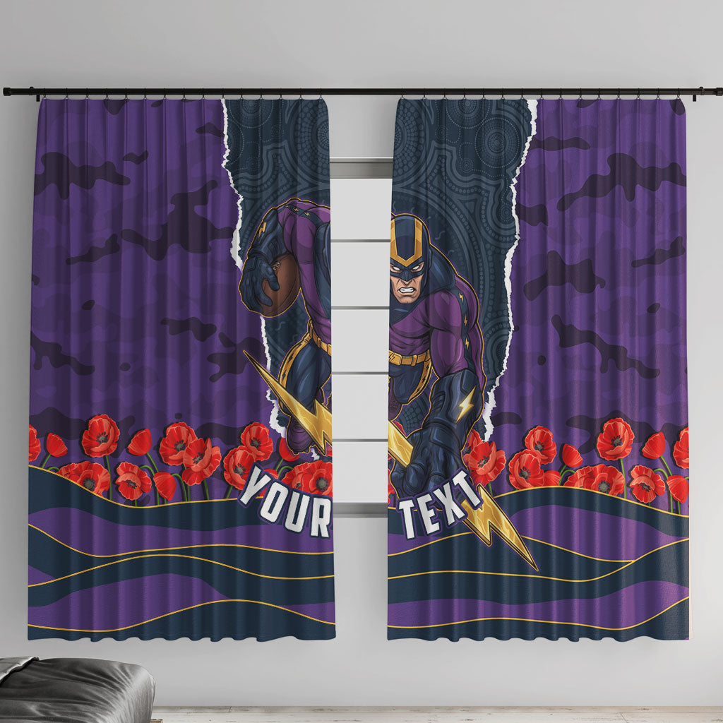 Personalized Melbourne Storm ANZAC Tribute Window Curtain Poppy Field Soldier Silhouette Aboriginal Rugby Mascot