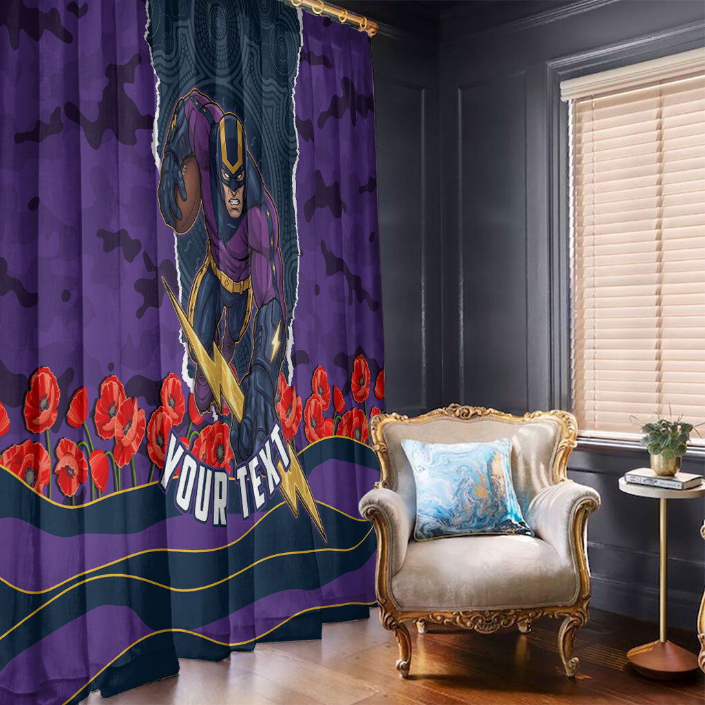 Personalized Melbourne Storm ANZAC Tribute Window Curtain Poppy Field Soldier Silhouette Aboriginal Rugby Mascot