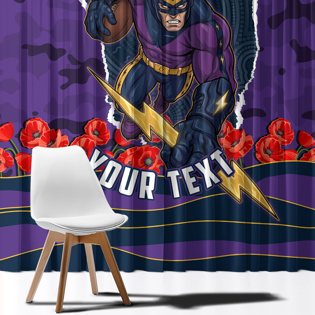 Personalized Melbourne Storm ANZAC Tribute Window Curtain Poppy Field Soldier Silhouette Aboriginal Rugby Mascot