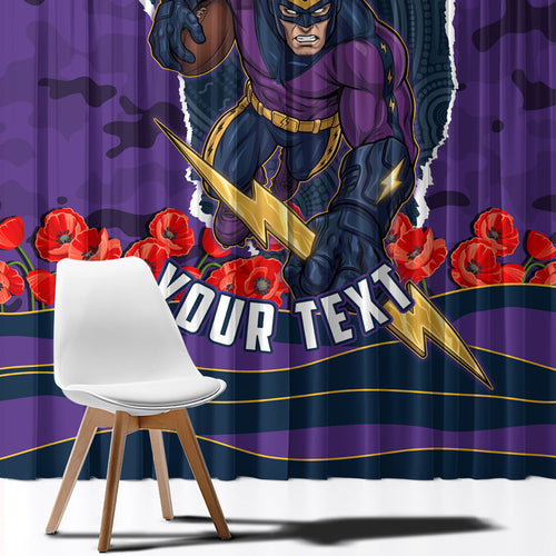 Personalized Melbourne Storm ANZAC Tribute Window Curtain Poppy Field Soldier Silhouette Aboriginal Rugby Mascot