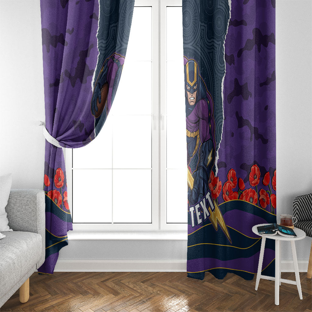 Personalized Melbourne Storm ANZAC Tribute Window Curtain Poppy Field Soldier Silhouette Aboriginal Rugby Mascot
