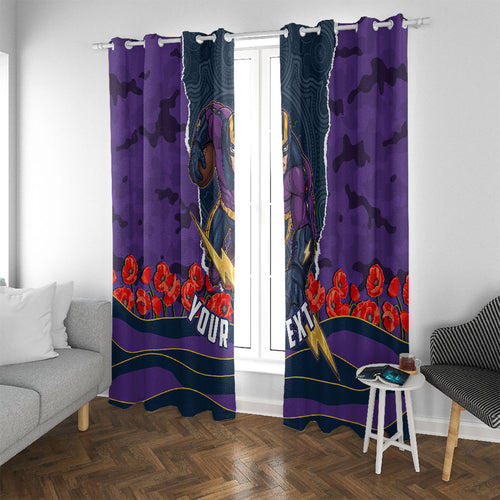 Personalized Melbourne Storm ANZAC Tribute Window Curtain Poppy Field Soldier Silhouette Aboriginal Rugby Mascot