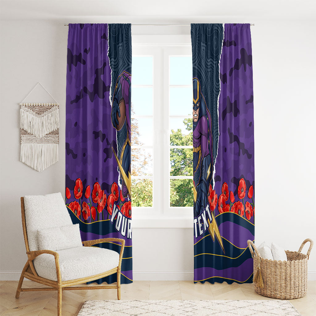 Personalized Melbourne Storm ANZAC Tribute Window Curtain Poppy Field Soldier Silhouette Aboriginal Rugby Mascot