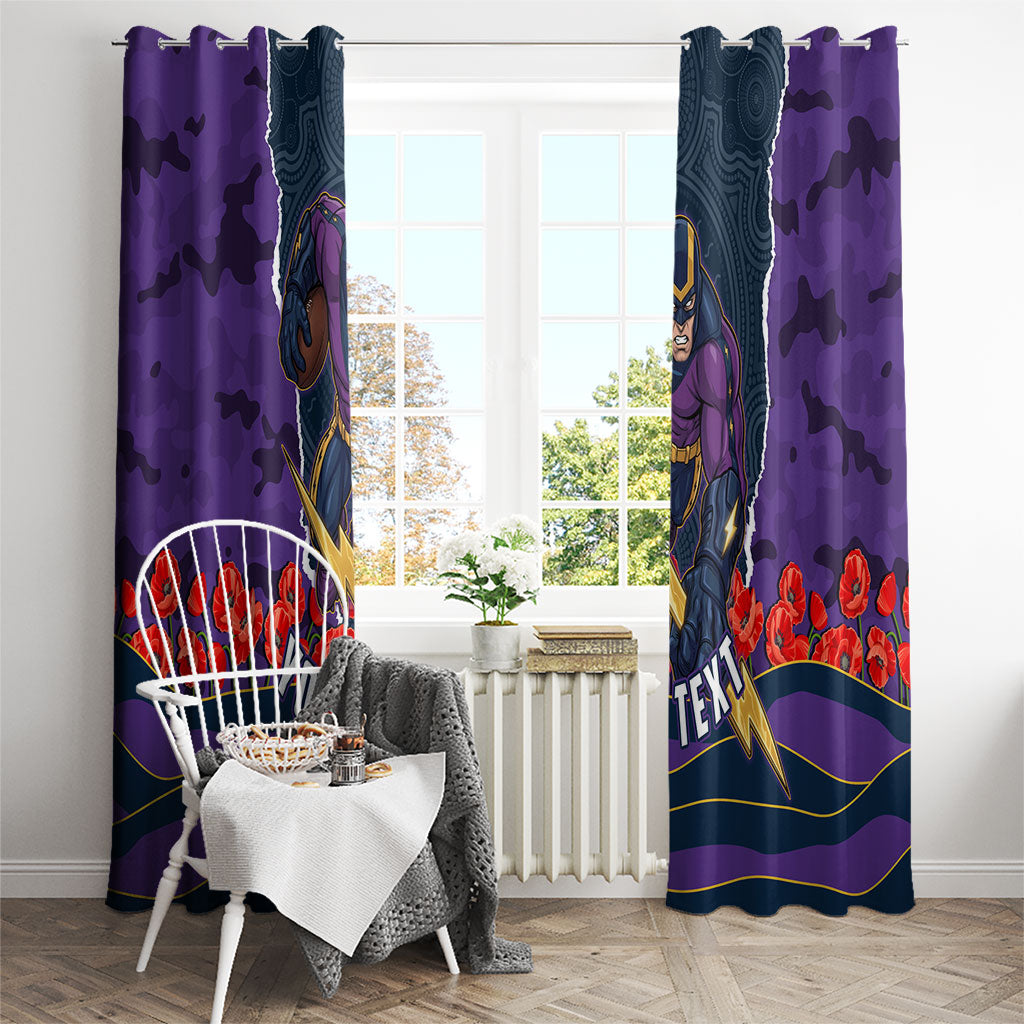 Personalized Melbourne Storm ANZAC Tribute Window Curtain Poppy Field Soldier Silhouette Aboriginal Rugby Mascot