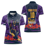 Personalized Melbourne Storm ANZAC Tribute Women Polo Shirt Poppy Field Soldier Silhouette Aboriginal Rugby Mascot