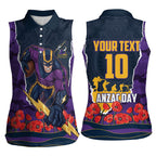 Personalized Melbourne Storm ANZAC Tribute Women Sleeveless Polo Shirt Poppy Field Soldier Silhouette Aboriginal Rugby Mascot