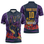 Personalized Melbourne Storm ANZAC Tribute Zipper Polo Shirt Poppy Field Soldier Silhouette Aboriginal Rugby Mascot