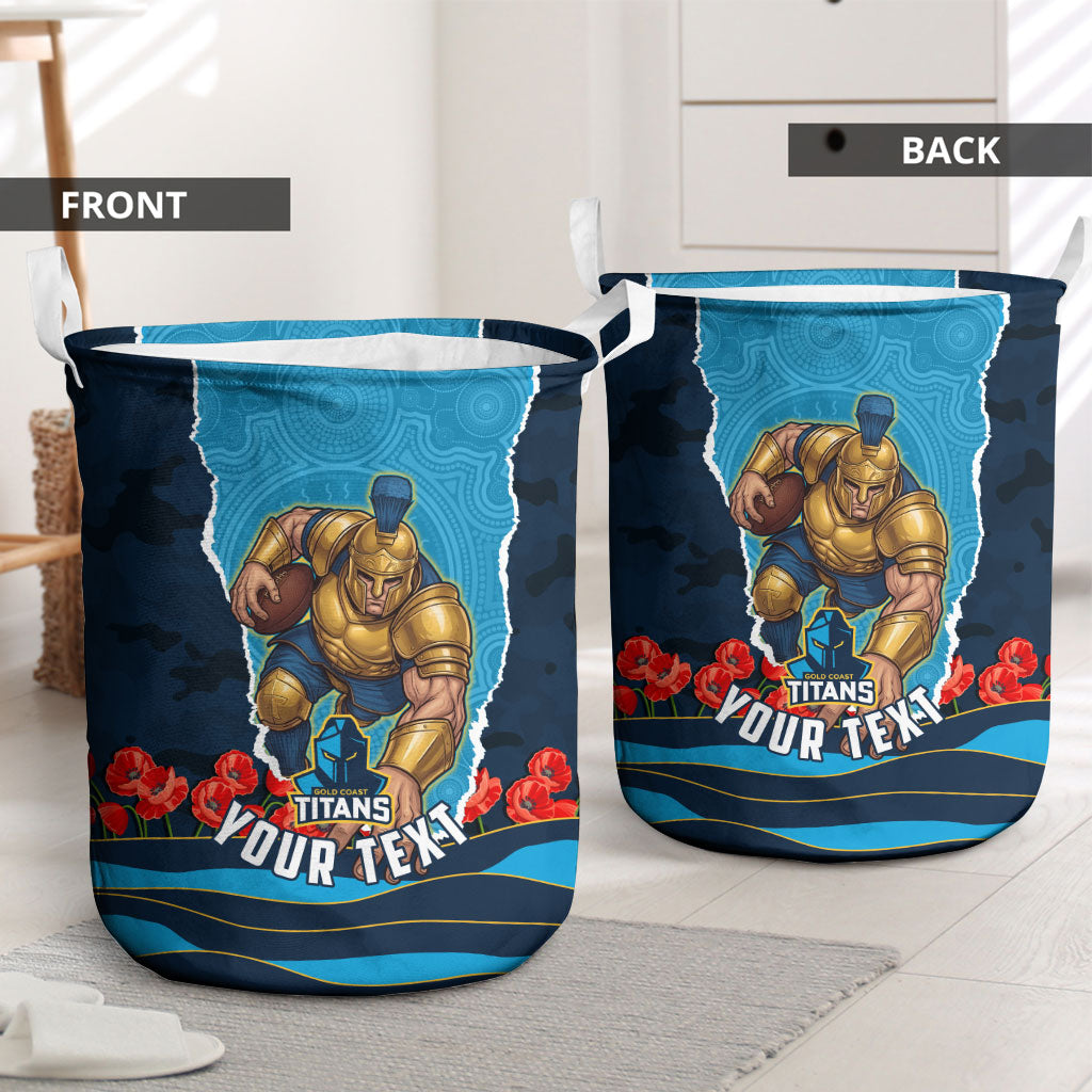 Personalized Gold Coast Titans ANZAC Tribute Laundry Basket Poppy Field Soldier Silhouette Aboriginal Rugby Mascot
