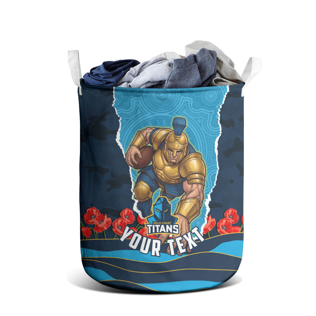 Personalized Gold Coast Titans ANZAC Tribute Laundry Basket Poppy Field Soldier Silhouette Aboriginal Rugby Mascot
