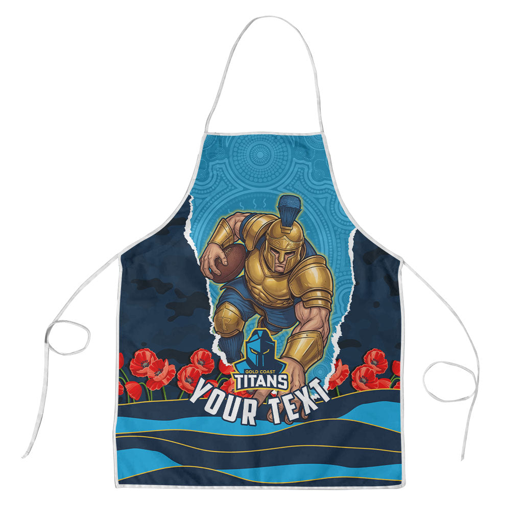 Personalized Gold Coast Titans ANZAC Tribute Apron Poppy Field Soldier Silhouette Aboriginal Rugby Mascot