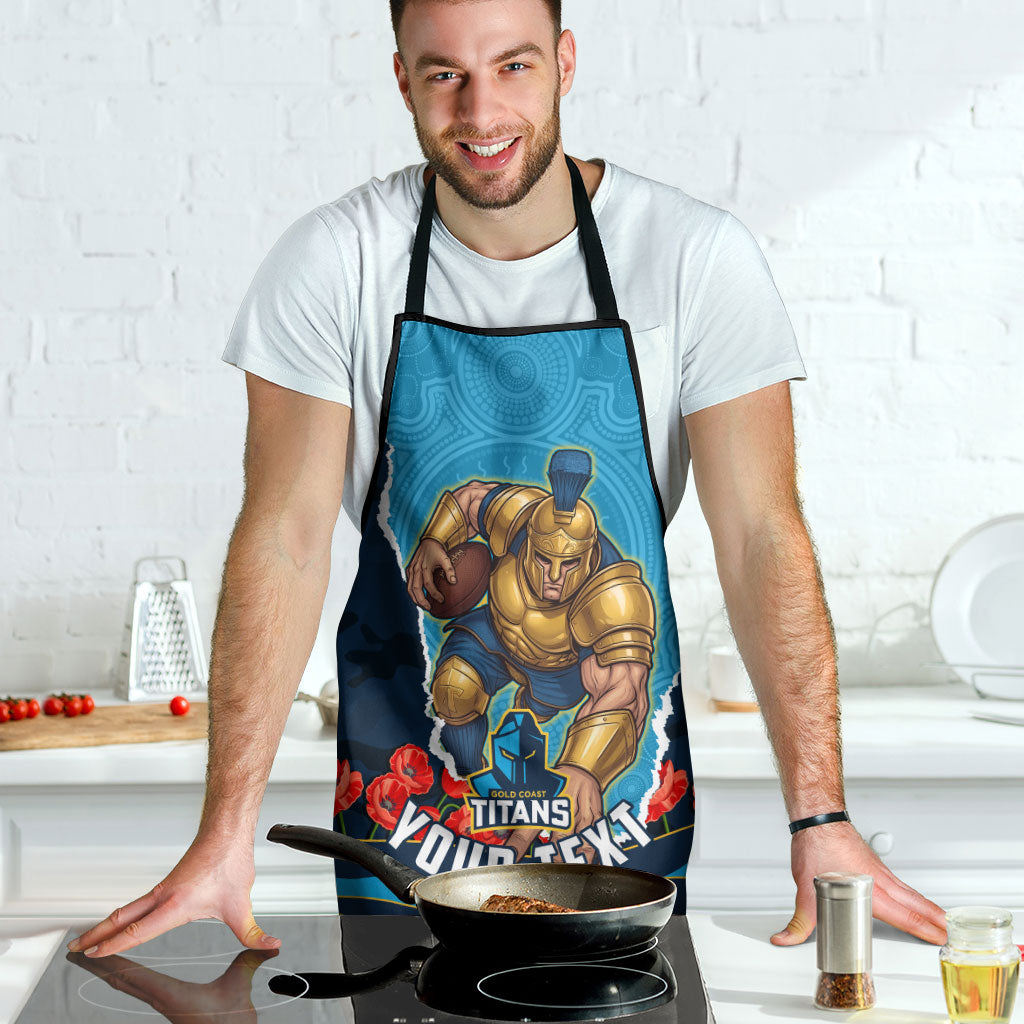 Personalized Gold Coast Titans ANZAC Tribute Apron Poppy Field Soldier Silhouette Aboriginal Rugby Mascot