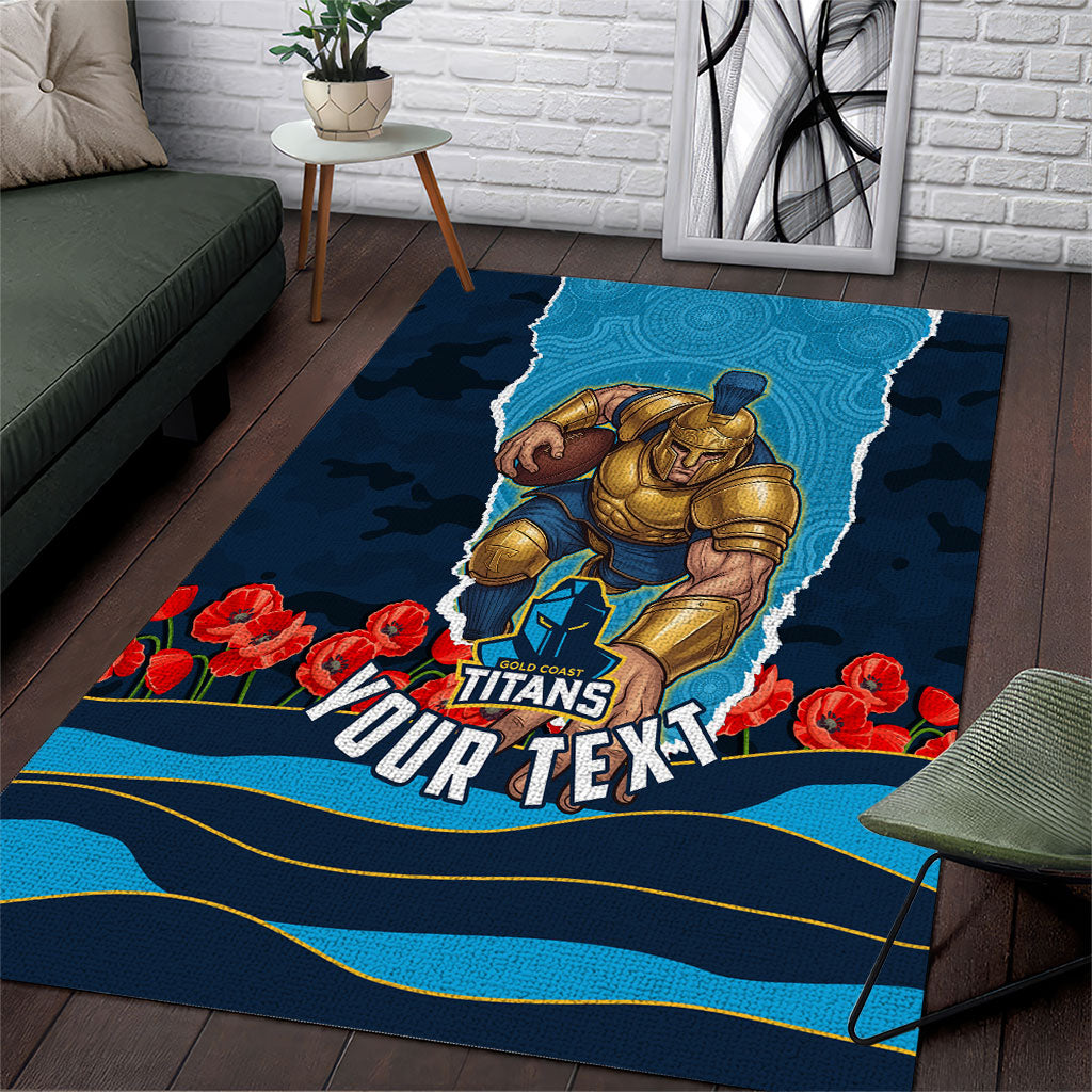 Personalized Gold Coast Titans ANZAC Tribute Area Rug Poppy Field Soldier Silhouette Aboriginal Rugby Mascot