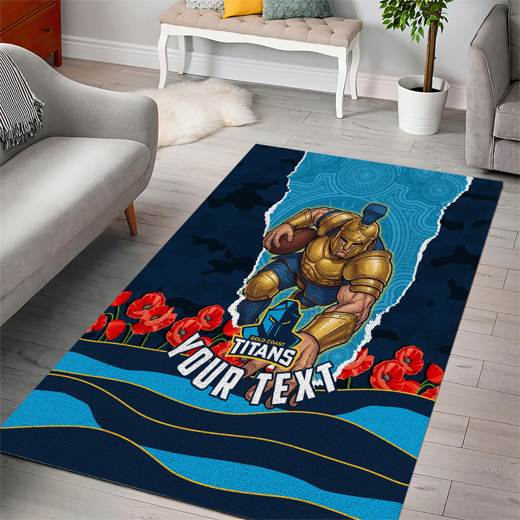 Personalized Gold Coast Titans ANZAC Tribute Area Rug Poppy Field Soldier Silhouette Aboriginal Rugby Mascot