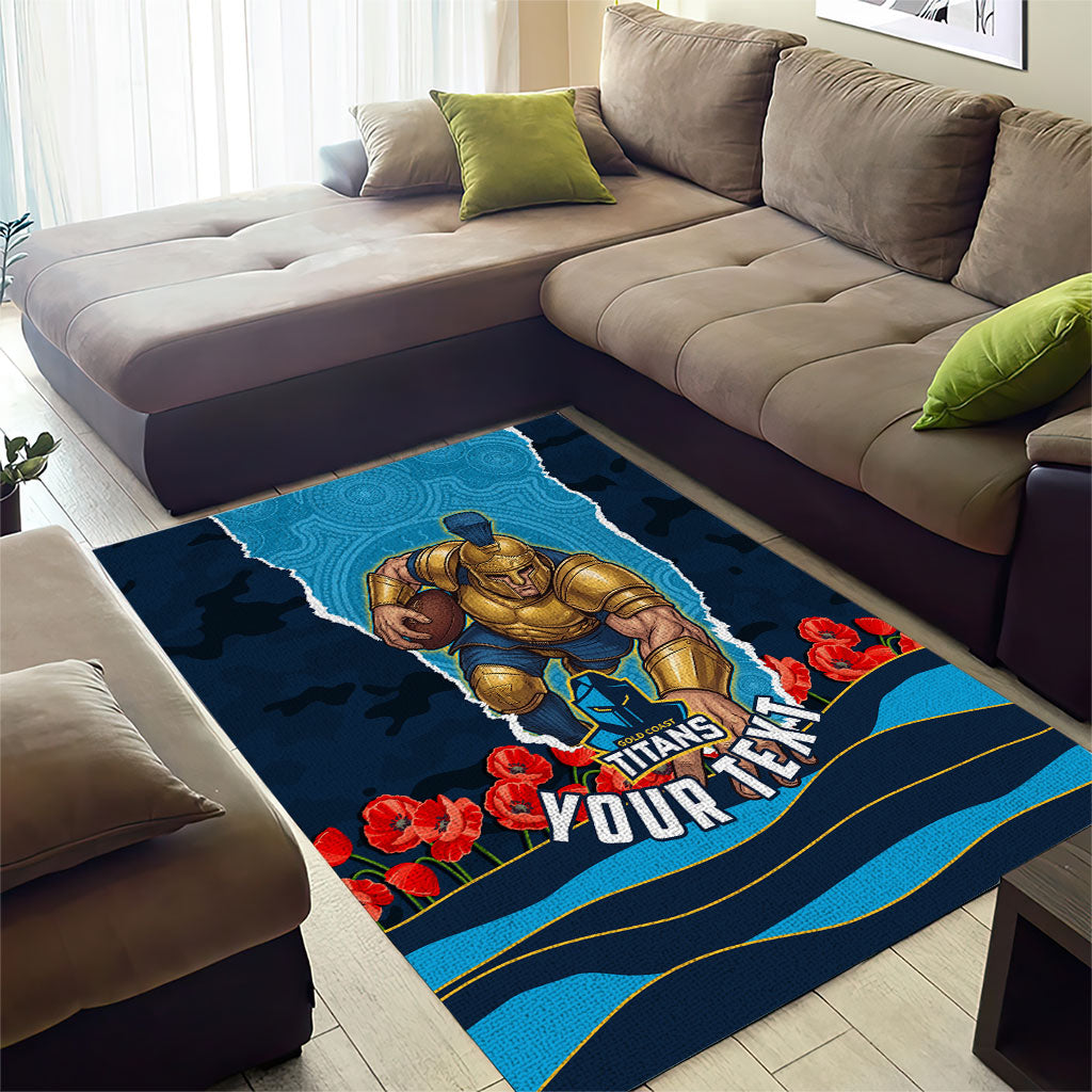 Personalized Gold Coast Titans ANZAC Tribute Area Rug Poppy Field Soldier Silhouette Aboriginal Rugby Mascot