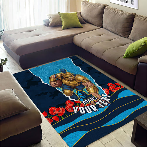 Personalized Gold Coast Titans ANZAC Tribute Area Rug Poppy Field Soldier Silhouette Aboriginal Rugby Mascot