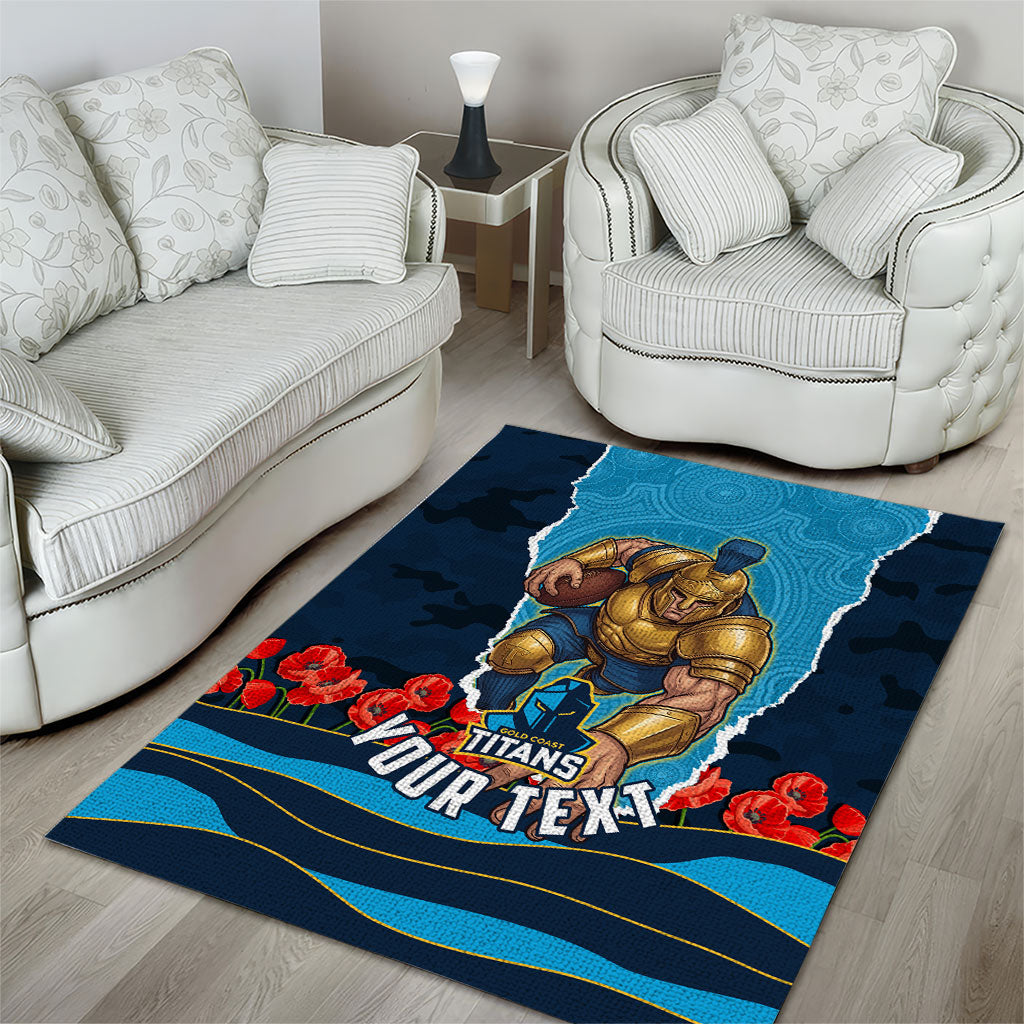 Personalized Gold Coast Titans ANZAC Tribute Area Rug Poppy Field Soldier Silhouette Aboriginal Rugby Mascot