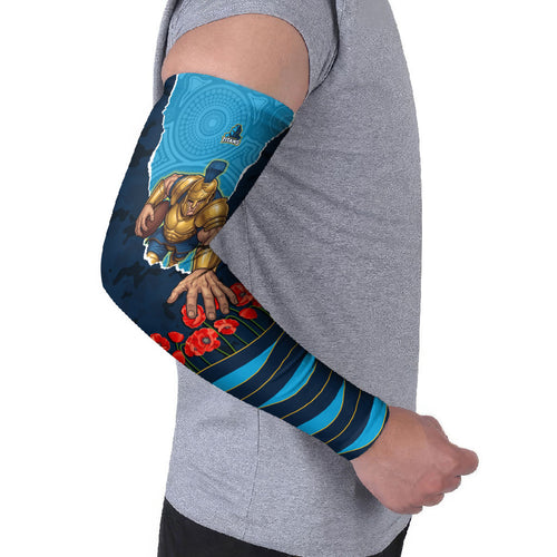 Personalized Gold Coast Titans ANZAC Tribute Arm Sleeves Poppy Field Soldier Silhouette Aboriginal Rugby Mascot