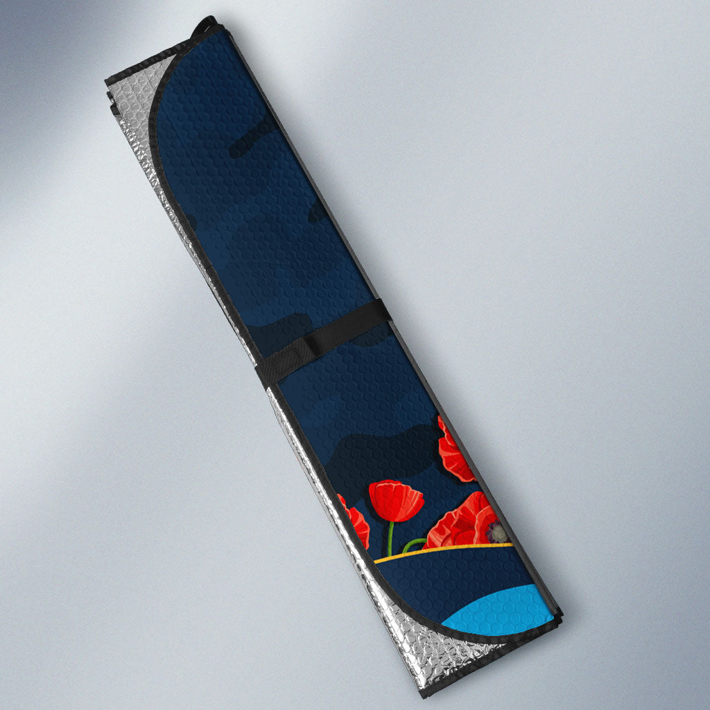 Personalized Gold Coast Titans ANZAC Tribute Auto Sun Shade Poppy Field Soldier Silhouette Aboriginal Rugby Mascot