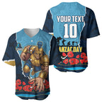 Personalized Gold Coast Titans ANZAC Tribute Baseball Jersey Poppy Field Soldier Silhouette Aboriginal Rugby Mascot
