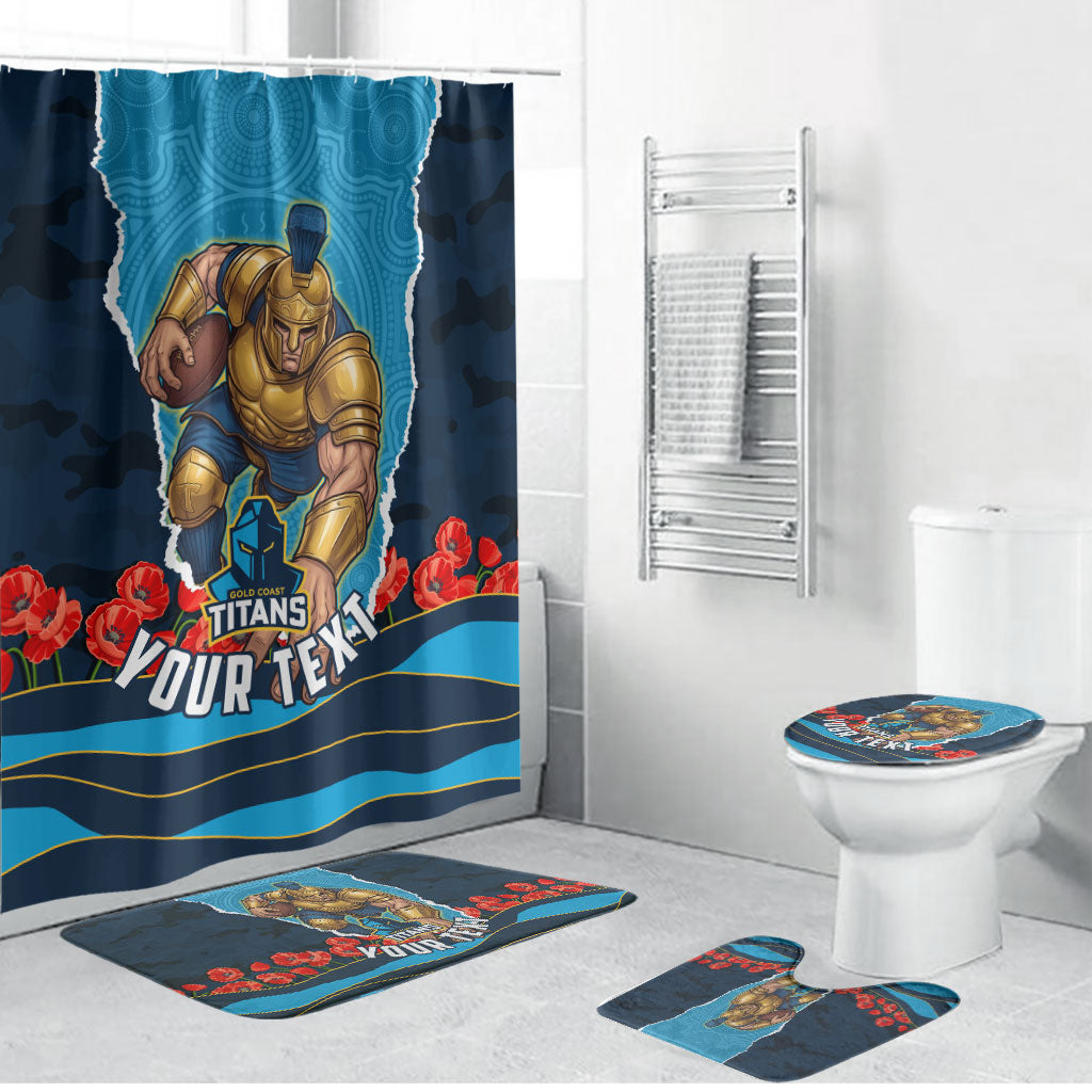 Personalized Gold Coast Titans ANZAC Tribute Bathroom Set Poppy Field Soldier Silhouette Aboriginal Rugby Mascot